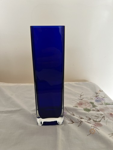 Blue rectangular glass vase
