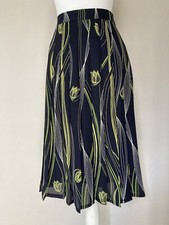 Stunning Vintage Gor-ray Blue Lime Floral Pleat Skirt UK 16 Midi Made In UK