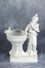 Vintage Germany Bisque Porcelain Parian Art Nouveau Girl & Dove Bird Bath