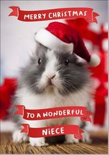 Doodlecards Niece Christmas Card Cute Santa Paws Rabbit Pet Christmas Hat