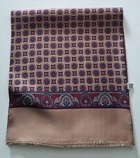 Vintage Men's Italian Fringed Reversible Geometric/Paisley Pure Silk Scarf (861E