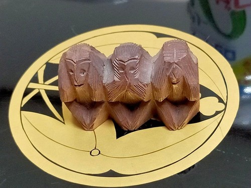 Three monkeys wood carving - monkeys,