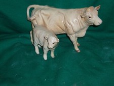 Beswick Charolais Cattle set. Bull on plinth, Cow and calf