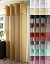 MADDY MODERN METALIC VOILE EYELET RING TOP CURTAIN PANEL ~LUXURY CRUSHED HEADER~