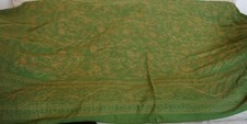 VINTAGE ENGLISH SIBONA LARGE COTTON GREEN EMBROIDERED TABLE CLOTH 220 x 350 cm