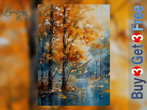 Autumn birch trees print - autumn,