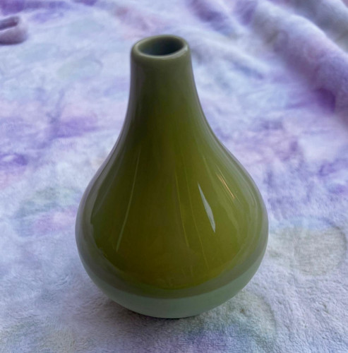 Green ceramic bud vase glossy - green, vase,