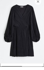 H&M Black  Pleated Wrap Style Dress Size M