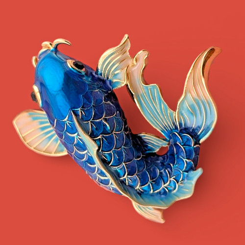 Blue koi brooch goldtone - blue, &