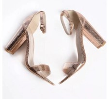 U/195* Glamorous Womens Rose Gold Metallic Barely There Block Heel Sandals Uk8