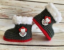 Baby Goth Emo Hand Knit Knitted Crochet Booties Boots Pennywise Clown 0-12M 