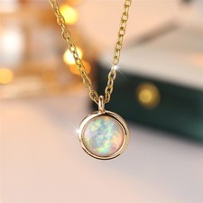 9ct Yellow Gold White Blue Round Opal Stone Pendant Necklace 45cm Gf Xmas Gift