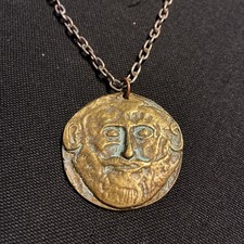 RARE Mask of Agamemnon Leda & Swan Mycenaean Revival Bronze Medallion Necklace