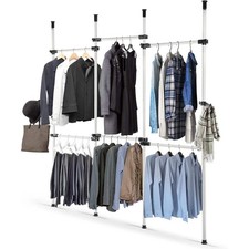Telescopic Clothes Rack Heavy Duty Adjustable Rail with Hooks 8–10.8 ft