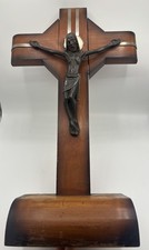 Stunning Vintage Wooden Free Standing French Altar Crucifix Art Deco Jesus 20”