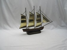 Vintage retro Kitsch metal & wood wall art metal sailing boat ship ornament