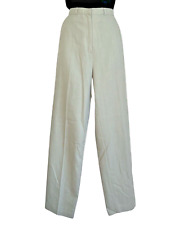 Vintage Early 80s  Green Raw Linen Wide Straight Leg Tailored Trousers UK 10/12