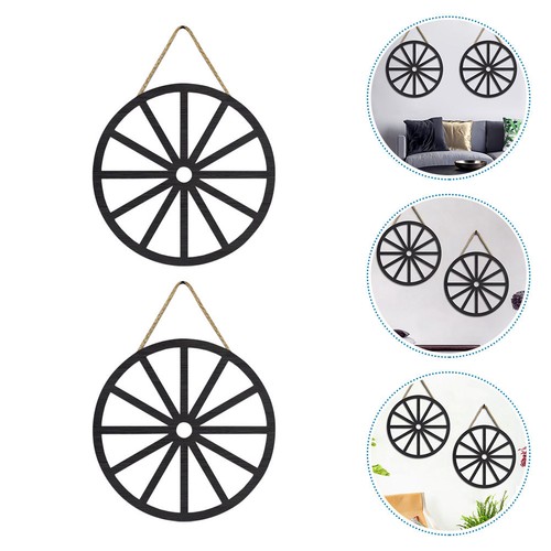 Black wooden wagon wheel decor - wooden,