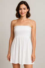 Women Ladies Strapless Sheering Boob Tube Bandeau Top Summer Mini Dress 2XL-3XL