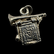 Vintage Silver Charm – Medieval Heraldic Trumpet & Banner – Estate Collection