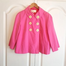 Ronit Zilkha Size 14 Y2K Cropped Pink Cotton Peter Pan Collar Button Jacket