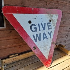 Reclaimed 29" Large White Red And Black "Give Way" Genuine UK Road Sign 