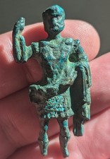 Roman bronze figure of a God holding a robe! Great patination & age.