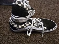 VANS Black White Checkerboard Suede Toe Lace Skate Sneaker Shoes MEN 9 Eu 43
