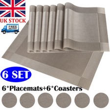 Set Of 6 PVC Place Mats & 6PCS Coasters Dining Table Placemats Non-Slip Washable