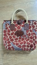 Liz Cox Tapestry Carpet Bag Leather Trim Giraffe Motif VGC Cottagecore
