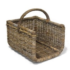Fireside Open Sided Shopper Large Log Basket Wicker Rattan Wood Storage - Grey