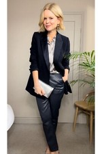 Wyse Blue Black Faux Leather Crop Trousers Size 1