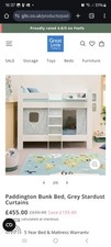 Gltc White Paddington Bunkbed With Grey Stardust Curtains