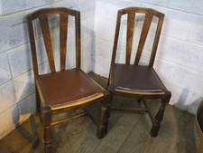 2 x SOLID OAK  SLAT BACKED 1930's DINING CHAIRS, REMOVABLE  SEATS