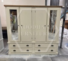 HANDMADE AYLESBURY 4 DOOR QUAD MIRRORED SHELVED WARDROBE IN IVORY(NOT FLATPACKED