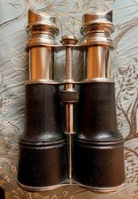 Chevalier Paris Field Binoculars -  Built in Compass - Leather & Nickel - c.1900