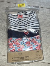 M&S Crop Tops Set of 3 Cotton Rich Various Patterns 7-8yr 128cm Navy/Red BNWT