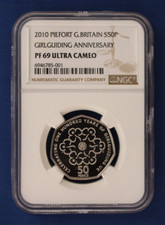 2010 Silver Piedfort Proof 50p coin "Girlguiding UK" NGC Graded PF69 Ultra Cameo