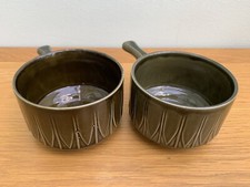 Vintage Green Handled Ceramic Soup Bowls England Tams or Tams Style x 2