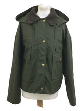 M&S Women's Jacket Size 14 Khaki Cropped Waxed Removable Hood Zip Poppers New F1
