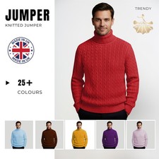 Mens High Roll Neck Jumper Cable Knitted Warm Casual Winter Sweater Pullover