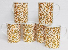 Antique Gold Embossed Scroll Mugs Set of 6 Bone China Windsor 300ml 10.5oz Cups 