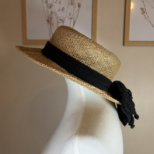Women straw boater hat - straw,