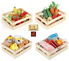 Wooden Play Food in Crate by Tidlo - Choose from Fruit Vegetables Fish Dairy NEW