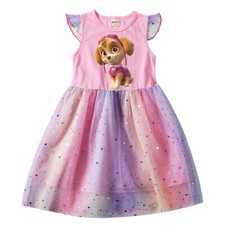 Kids Girls Cartoon characters Rainbow Mesh Dress Princess T-Shirt Tutu Dress UK