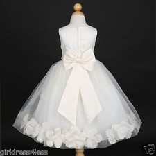 Ivory Pageant Wedding Flower Girl Petals Dress 12M 18M 2 3/4 6 8 10-Many Colors