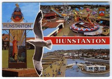 Vintage Postcard Funfair Amusement Rides Boating Pool Town Sign Hunstanton