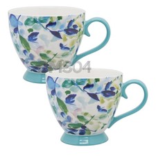 2 Bone China Blue Floral Print