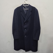 Crombie For John Lewis Vintage Navy Wool Single Breast Overcoat Coat Size XL Men