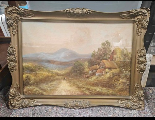 Original antique landscape oil